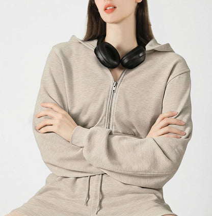 Women's Cropped Hooded Yoga Jacket – Slim Zip-Up Sports Top
