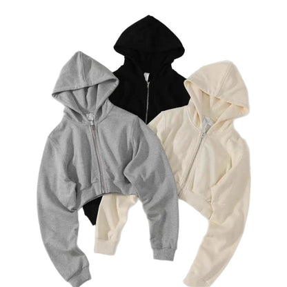 Women's Cropped Hooded Yoga Jacket – Slim Zip-Up Sports Top